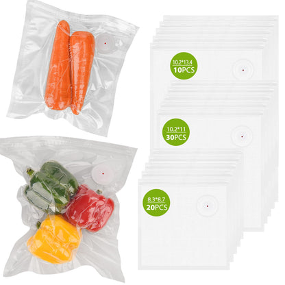 60 PCS Vacuum Sealer Bags for Food, BPA-Free Reusable Vacuum Zipper Bags with Upgraded Air Valve, Sous Vide & Meal Prep Vacuum Storage Bags, Compatible with Handheld & External Vacuum Sealer Machines