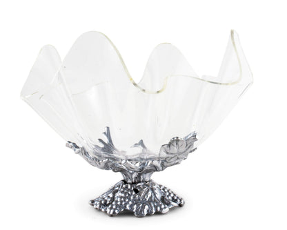 Arthur Court Acrylic Bowl Grapevine Stand Pattern Sand Casted in Aluminum with Artisan Quality Hand Polished Tarnish Free Stand Lightweight Serving Bowl Diameter: 11 inch Tall: 9.25 inch