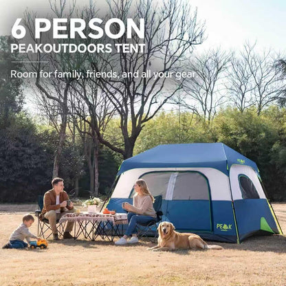 PEAK OUTDOORS Instant Tent 6/8 Person Tents for Camping, 60 Second Easy Setup Portable Camping Cabin Tent with Rainfly, Waterproof Pop Up Tents for Family Camping & Hiking with Expandable Carry Bag
