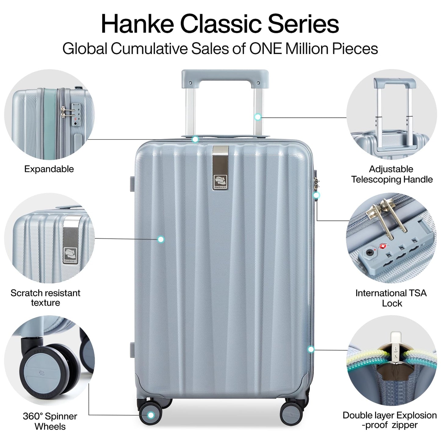 Hanke 29 Inch Expandable Checked Luggage Lightweight PC Hard Shell Luggage Suitcases with Wheels Travel Luggage Rolling Large Suitcase Travel Luggage Bag for Study Abroad.(Gray)