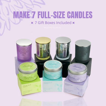 RU HANDMADE DIY Candle Making Kit for Adults – Soy Wax Candle Kit for Beginners, Make 7 Full-Size Candles with 7 Gift Boxes, 1120g Wax, 7×10ml Fragrance Oils, 4 Glass 7oz Jars & 3 Tins