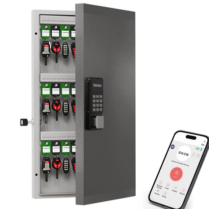 WeHere 48-Key Smart Key Lock Box Wall Mount – Commercial Key Cabinet with App, Keypad, Bluetooth & WiFi Unlock (Sold Separately), Access Log Tracking, Key Management System for School, Rental, Office