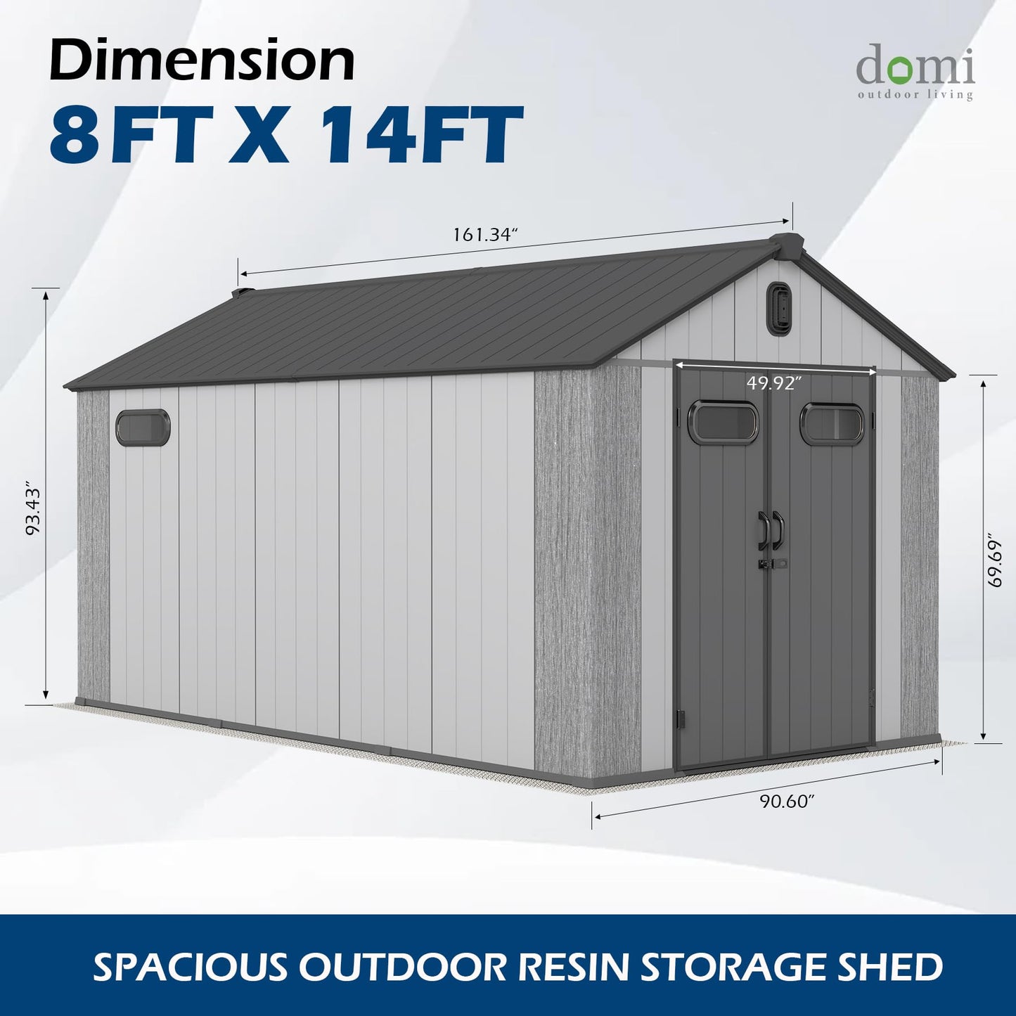 Domi 8x14Ft Resin Outdoor Storage Shed, Plastic Garden Shed with Carpet, Outside Weatherproof Storage Building for Tools, Bike, Lawn Mower, Patio, Backyard