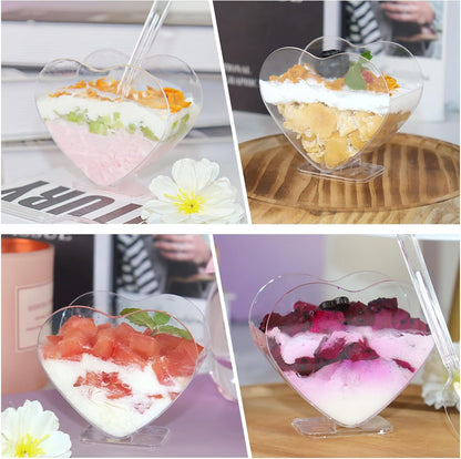 200 Pack 200 4 OZ FORBFAN Mini Dessert Cups with Pcs Spoons, Dessert Shooter Cups, Heart-shaped Small Serving
