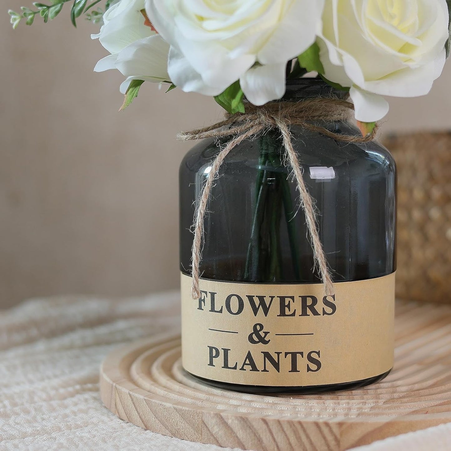 YXZZWL Artificial Flowers with Vase, Faux Silk Roses and Eucalyptus Centerpiece for Home Decor (White)