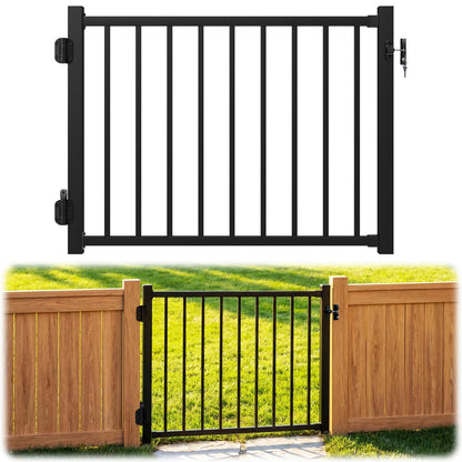 Guwezoy W.4ft x H.36in Aluminum Deck Gate Outdoor, Cuttable Porch Gate Kit with Latch and Auto-Closing Hinge, AAMA 2604–Grade Sand-Texture Black Outdoor Gate for Deck Railing Patios, Porch, Garden