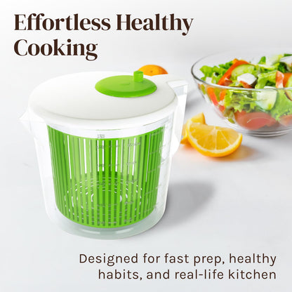 Cooler Kitchen Small Salad Spinner — Mini Lettuce Spinner and Dryer with Measuring Cup Bowl — Compact Veggie & Fruit Washer, Salad Dryer Spinner — Dishwasher Safe, BPA-Free