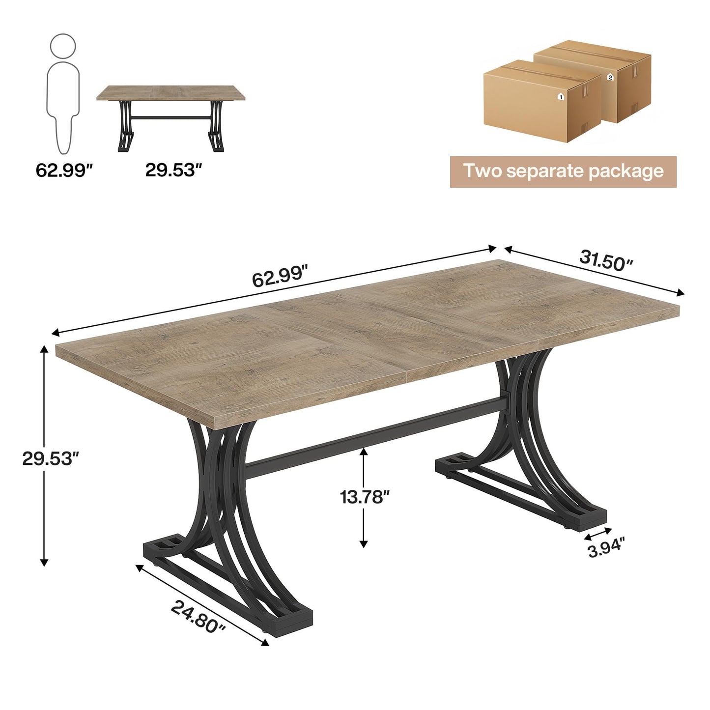 Tribesigns 10.5FT Conference Table, Modern Meeting Table for 8-10 People, Rectangle Seminar Boardroom Table for Office Conference Room with Stylish Legs (2, Grey + Black)