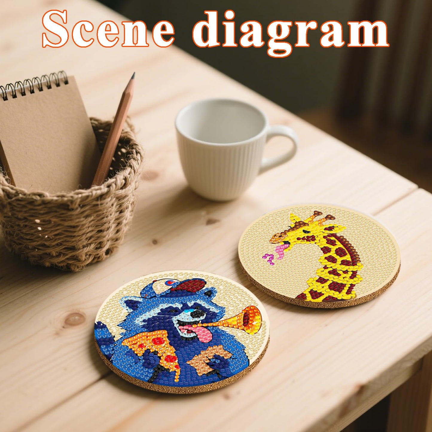 DOTSOPS Animal Diamond Painting Coaster with Holder 5D Diamond Art Kits for Adults Round Full Drill Beginners Gem Dots Craft Arts Supplies Party Home Decor 8pcs