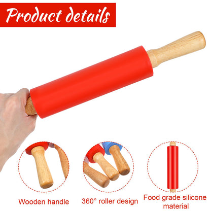 6 Pack 15 Inch Silicone Rolling Pins for Baking, Rolling Pin Non Stick with Wooden Handle, Small Rolling-Pins for Dough, Cookie, Pastry, (6 Colors)