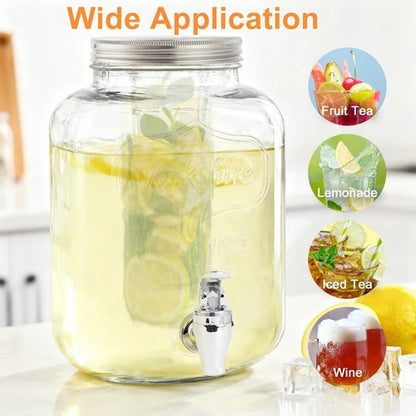 1.5 Gallon Glass Drink Dispensers For Parties-Set of 2,Drink Dispenser with Fruit Infuser & Stand,Juice or Beverage Dispenser for BBQ, Picnic, Party,Water Dispenser Laundry Detergent Dispenser