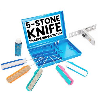GATCO Ultimate Diamond Knife Sharpening Kit – Professional 5-Stone Guided Sharpener System with Coarse, Medium, Fine & Serrated Hones | Precision Tool w/Oil & Case for Kitchen, Field & Hunting Knives