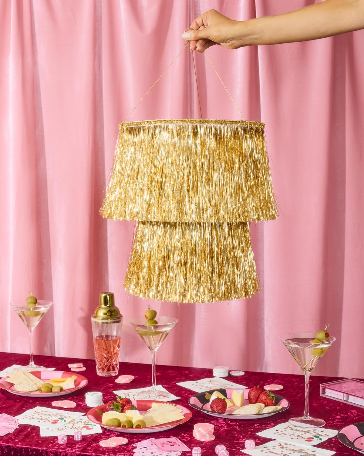 16" xo, Fetti Gold Fringe Tinsel Chandelier | | Bachelorette Party Decorations, Birthday Photo Booth Supplies, New