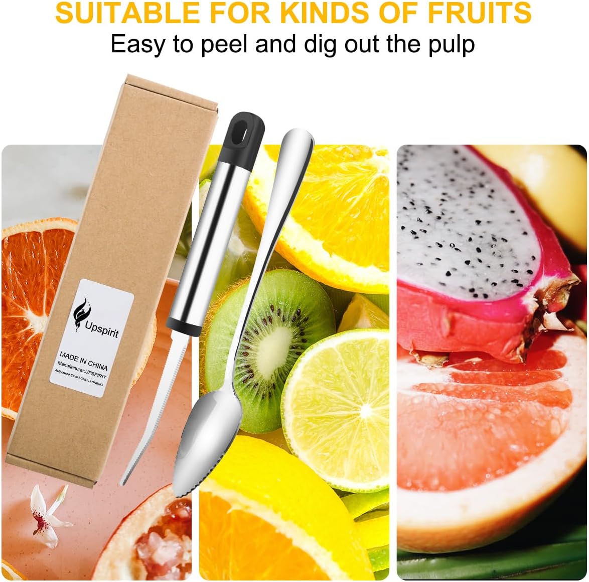 Grapefruit Utensils Set - 4pcs Stainless Steel Grapefruit Spoons and 1 Curved Knife with Serrated Edge for Citrus Fruits