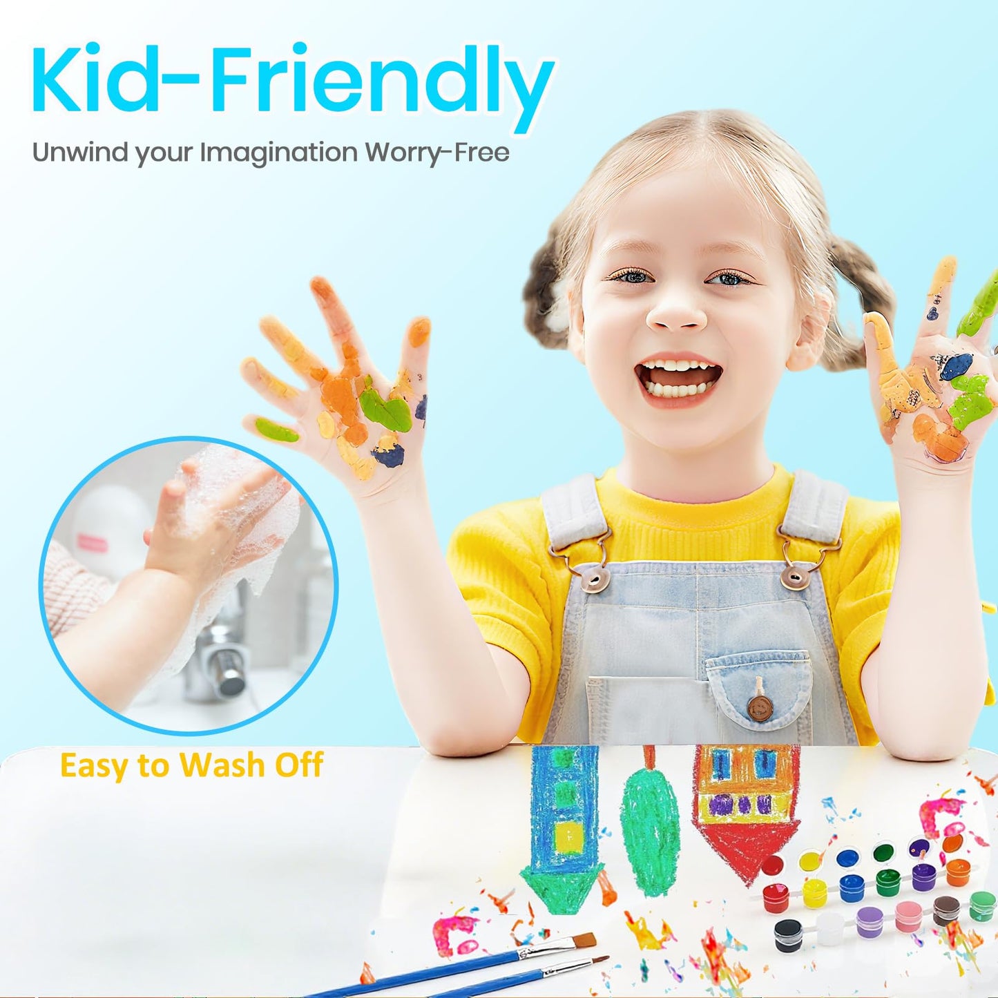 12 Pack Mini Acrylic Paint Set, 12 Colors Washable Acrylic Paint Strips with 24Pcs Painting Brushes for Kids&Adults Paint, 168 PCS Kids Painting Kit for Birthday Party Favor, Classroom, Art Gift