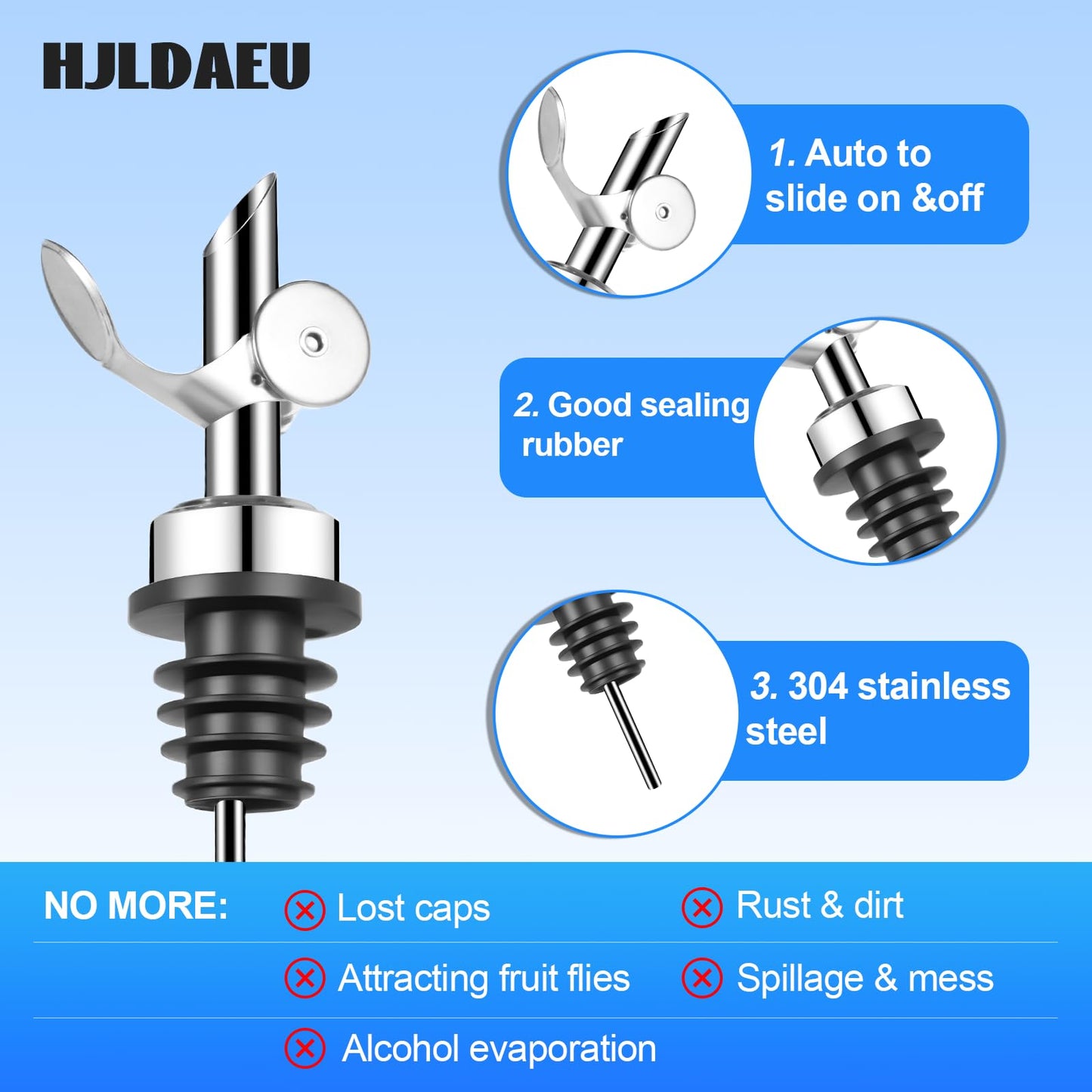 Hjldaeu 12PCS Weighted Liquor Pour Spout, Stainless Steel Liquor Bottle Pourers, Auto Flip Olive Oil Spout Bottle Pourers for Wine Syrup Vinegar Home Bar Accessories