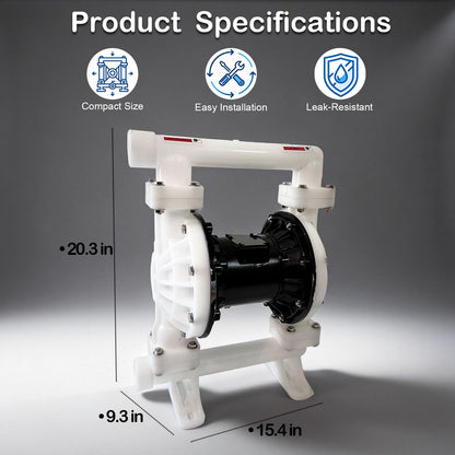Air Operated Double Diaphragm Pump, 35 GPM and Max 100 PSI Oil Transfer Tump Polypropylene Body, 1.5" Inlet/Outlet 164 ft Lift 23 ft Suction for Diesel Grease Oil Transfer