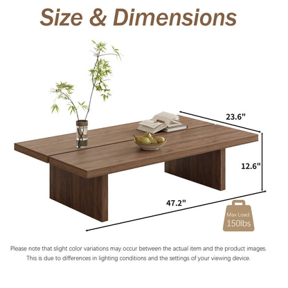 47" Rectangular Walnut Grain Coffee Table - Minimalist Modern Coffee Tables for Living Room, Japanese Tea Table, Low Profile Center Table for Home & Office (Brown)