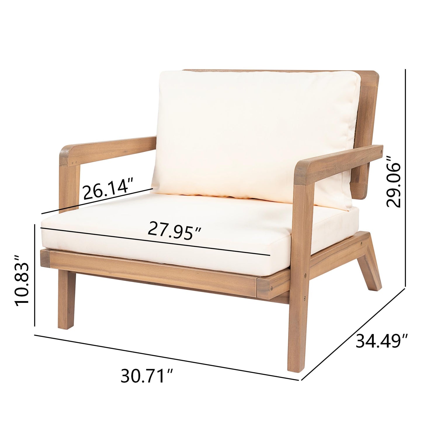 Christopher Knight Home Maeve Set of 2 Mid Century Modern Patio Furniture Acacia Wood Club Chairs, Outdoor Lounge Chairs, Relaxing Armchairs/Accent Chairs with Cushions for Patio, Light Teak+Beige
