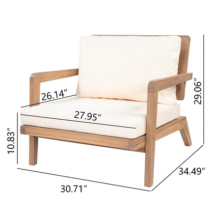 Christopher Knight Home Maeve Set of 2 Mid Century Modern Patio Furniture Acacia Wood Club Chairs, Outdoor Lounge Chairs, Relaxing Armchairs/Accent Chairs with Cushions for Patio, Light Teak+Beige