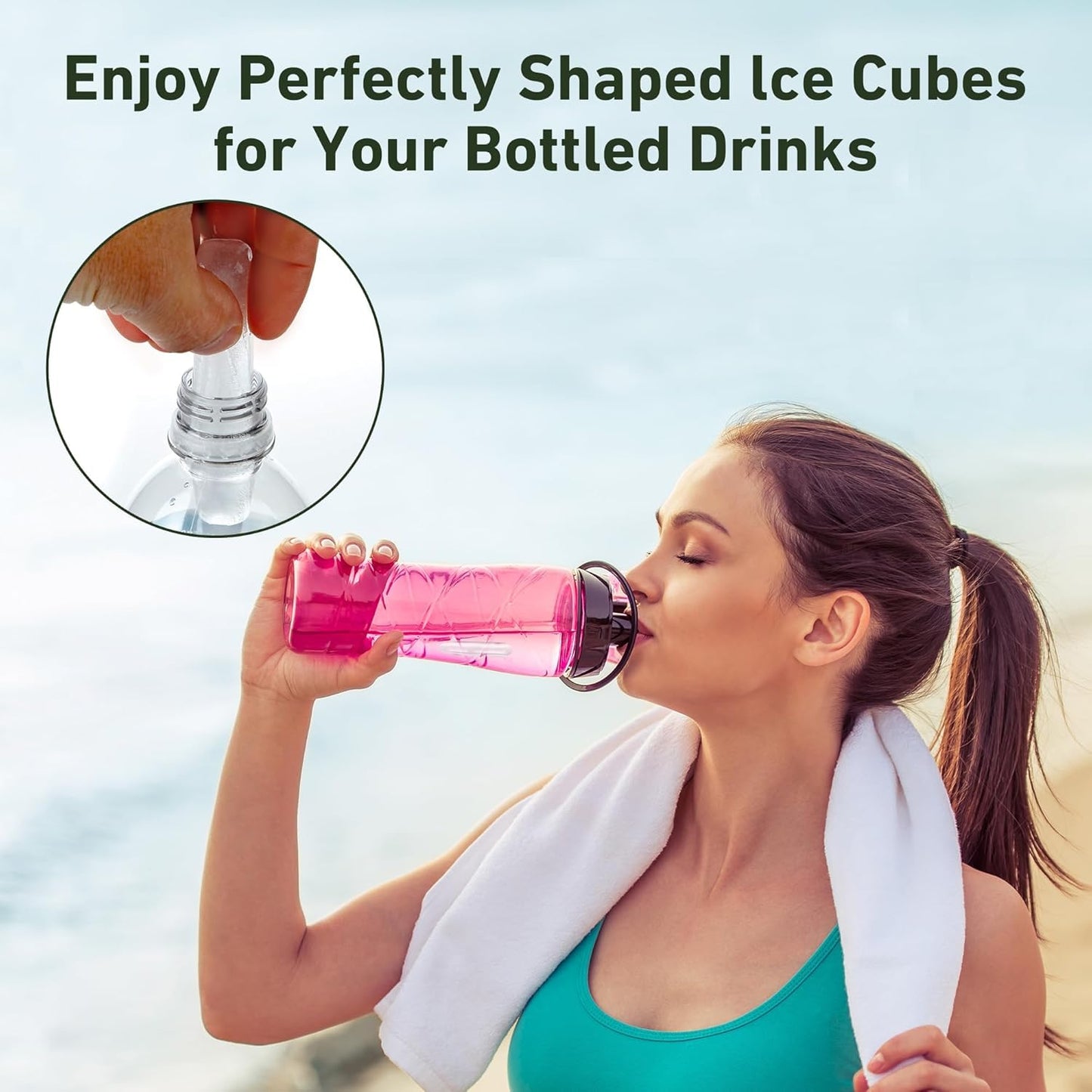 Water Bottle Silicone Ice Cube Tray by Lily's Home - 3-Piece Quick-Freeze Ice Trays with 10 Ice Cube Slots – Silicone Ice Cube Tray Set Makes 30 Ice Cubes, With Lids