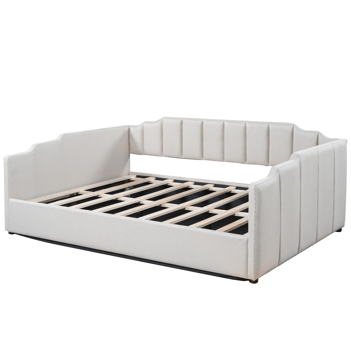 DNYN Full Size Upholstered Daybed for Bedroom,Guest Room,Lift Up Storage Bedframe w/Wood Slat Support,Space Saving Design, Beige