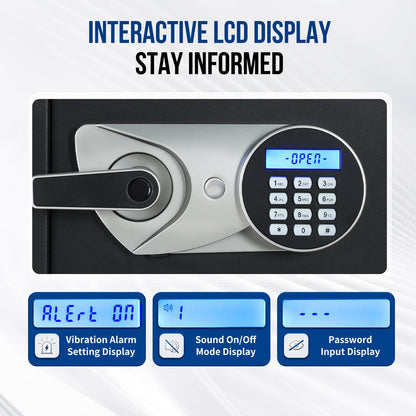 BlackSmith Biometric Safe Box 1.5 Cub Home Security Safe Fingerprint Recognition Money Safe with Keys Keypad Lock Box Secure Jewelry Valuables with Dual Alarm System Fireproof Bag, Black
