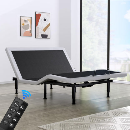 Yiree Heavy Duty King Adjustable Bed Frame, Wireless Remote, Dual USB Ports,Ergonomic Upholstered Bed Frame, Lift Motor, Under Bed Lighting, Independent Head and Foot Tilt