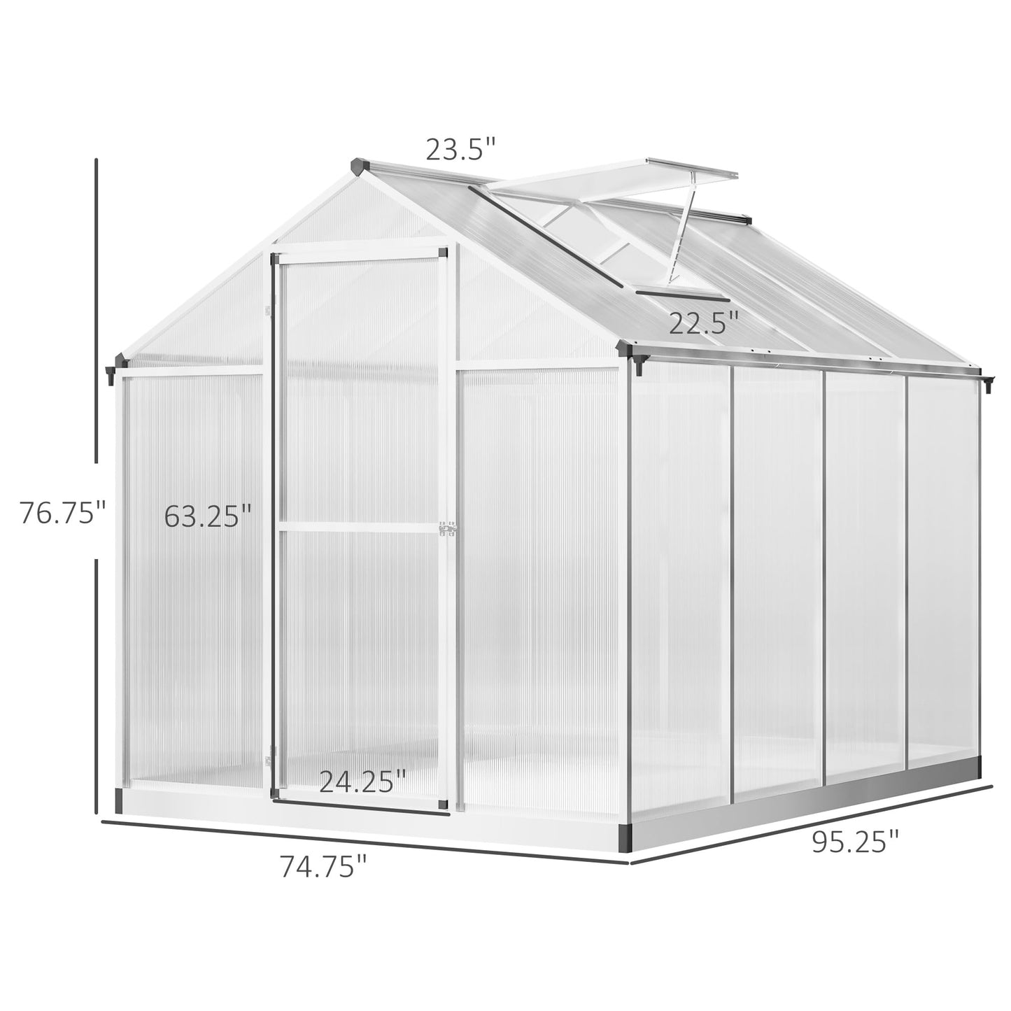 Outsunny 8' x 6' Greenhouse for Outdoors, Polycarbonate Greenhouse with Rain Gutter and Roof Vent, Aluminum Walk-in Green Houses for Outside Patio Backyard Garden