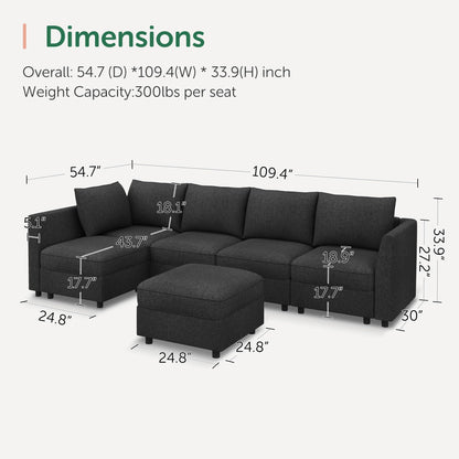 HONBAY Modular Sectional Couch L Shaped Sectional Sofa with Storage, Convertible Couches for Living Room - Linen Grey