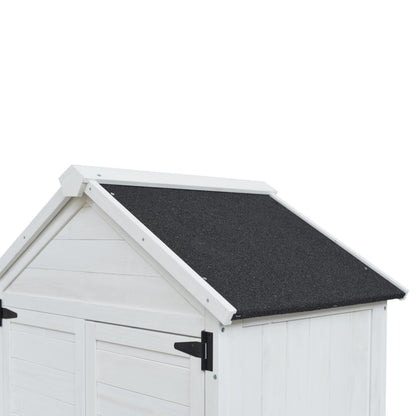 Christopher Knight Home Neapo 67" Outdoor Storage Shed, Spacious Storage Garden Tools Shed, Fire Wood Tall Sheds, Two Open Doors, Wooden Panel Design, Easy Organize Lawn Mowers, Shovels, Pots, White
