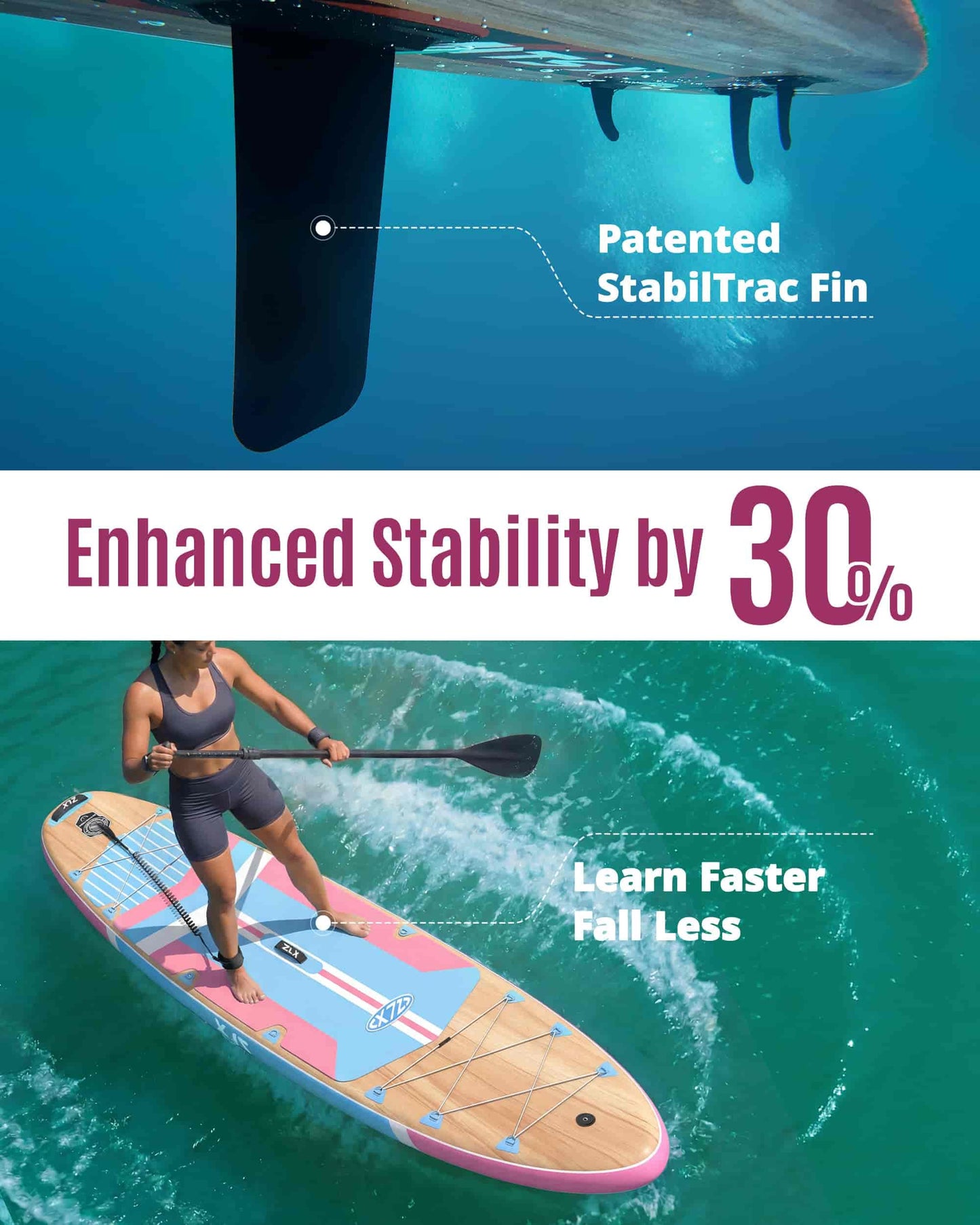 ZLX 11'6"x35" Ultra Wide Inflatable Stand Up Paddle Board | Stable Non-Slip Deck Pad, Unique Fin System, Premium SUP Accessories & Backpack - Upgraded Pump for Adults, All Skill Levels