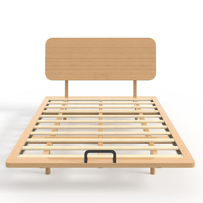 Bellemave Queen Size Bamboo Bed Frame with Headboard,Bamboo Floating Platform Bed Frame Queen Size with Charging Station and Wood Slats,Easy Assembly,Natural