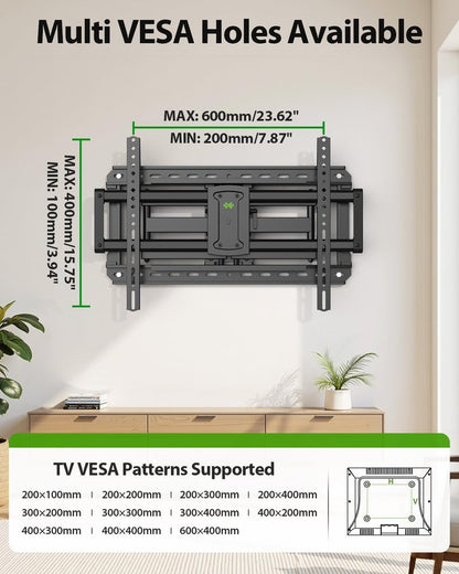 USX MOUNT Full Motion TV Wall Mount for Large TVs 42-97 Inch up to 150 lbs, Wall Mount TV Bracket with Swivel and Tilt, Fits 16",18", 24" Wood Studs, Max VESA 600x400mm Fit 65+ 75+ 85 86 90 TVs XML025