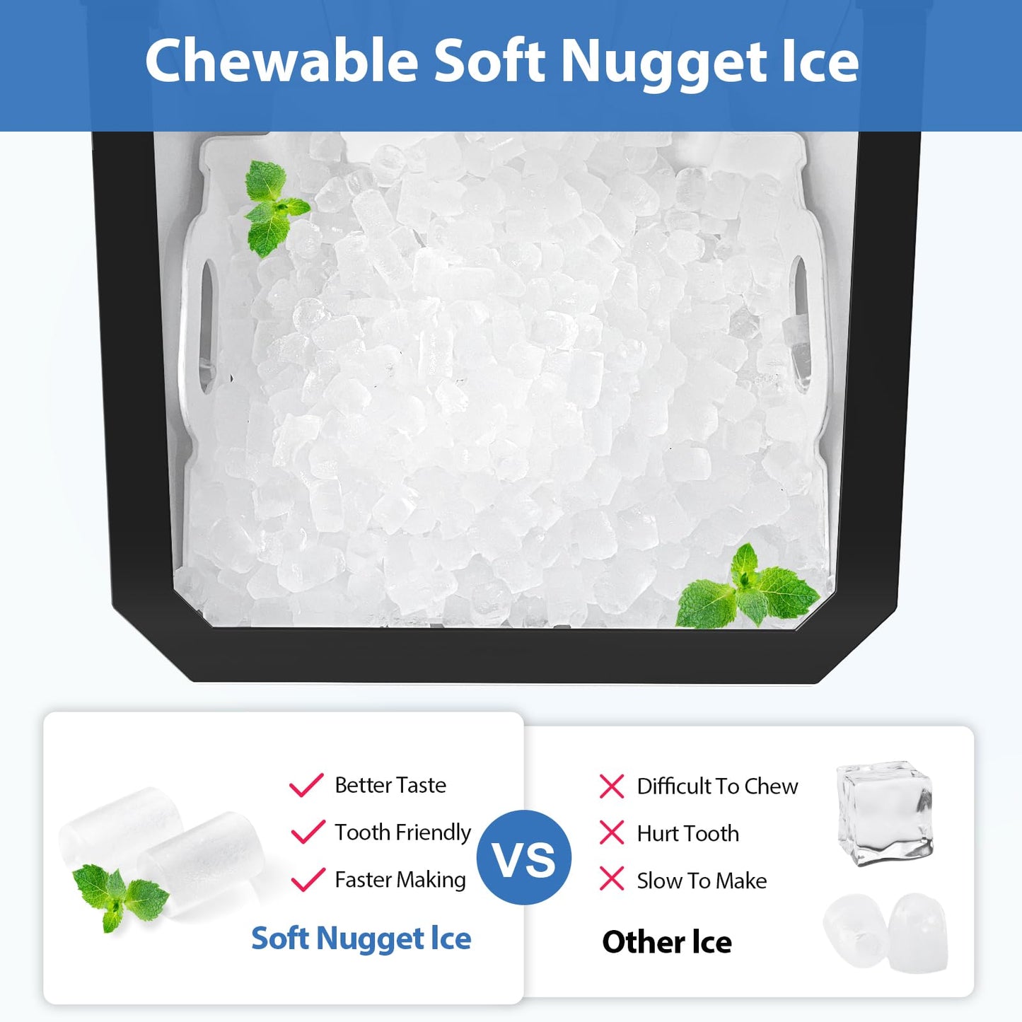 Aeitto Nugget Ice Maker Countertop, 55lbs/24H Ice Machine with 3.6L Water Tank&3.2Lbs Ice Basket, Self-Cleaning Pebble Ice Maker with Stainless Steel Housing for Home Office and Party, Silver