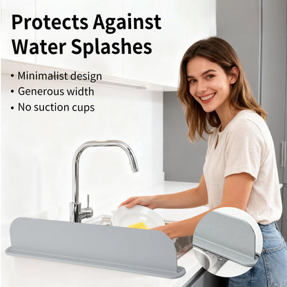 19.2inch(49cm) Silicone Sink Splash Guard, Sink Splash Guard with Suction Cup,Kitchen Sink Water Splash Guard, Kitchen Sink Splash Guard that Can Be Placed Behind (1, Gray)