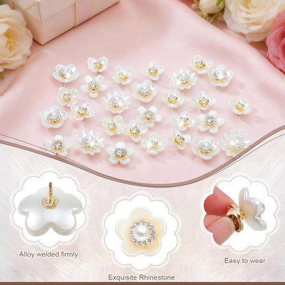 Trnayi 50 Pcs Flower Shape Pearl Rhinestone Brooch Embellishments Brooches and Pins for Women Lapel Pins No Sew Button Charms Accessories for Clothes Bags Wedding DIY Crafts, 5 Styles (Flower Style)