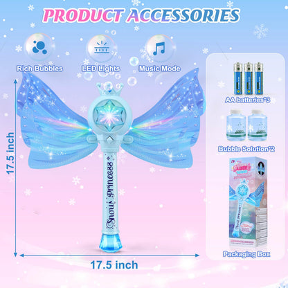 Britik Bubble Wands for Kids Girls - LED Light & Music Bubble Machine: 3 AA Batteries & 2 Bubble Solutions, Outdoor Party Birthday Toys for Toddlers, Gift for 3 4 5 6 7 8 Year Old Girls, Blue