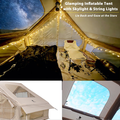 GEERTOP Large Inflatable Camping Tent with Stove Jack Instant Waterproof Blow Up Air Glamping Tent with Skylight for Family 4-6 Person 4 Season Outdoor Adventures