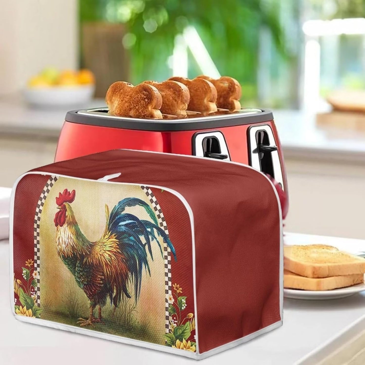 Sunflower Rooster Toaster Cover, 2 Slice, Dust-proof Kitchen Small Appliance Cover, Home Decoration