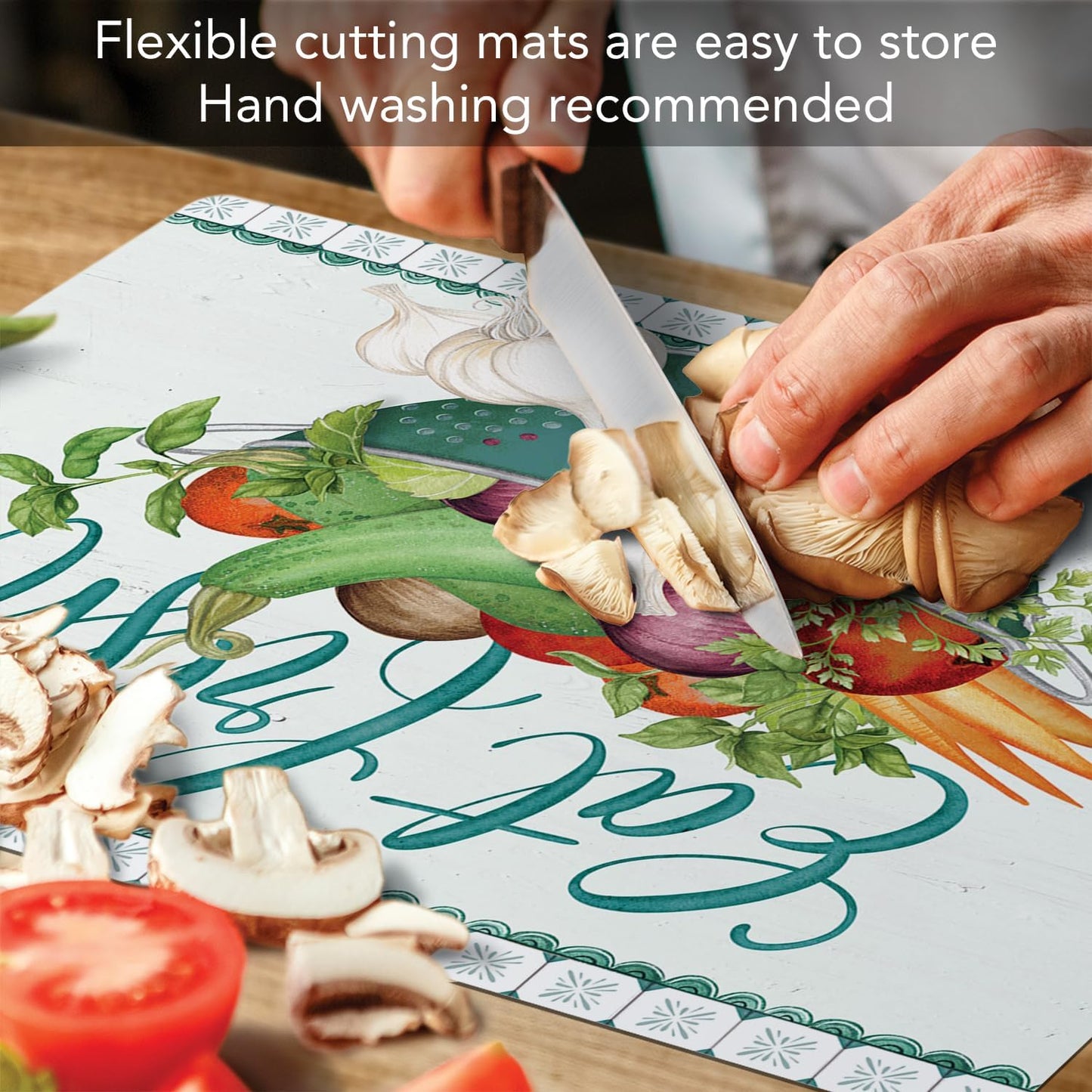 Cut N' Funnel Eat Fresh Designer Flexible Plastic Cutting Board Mat, 15" x 11.5", Made in the USA
