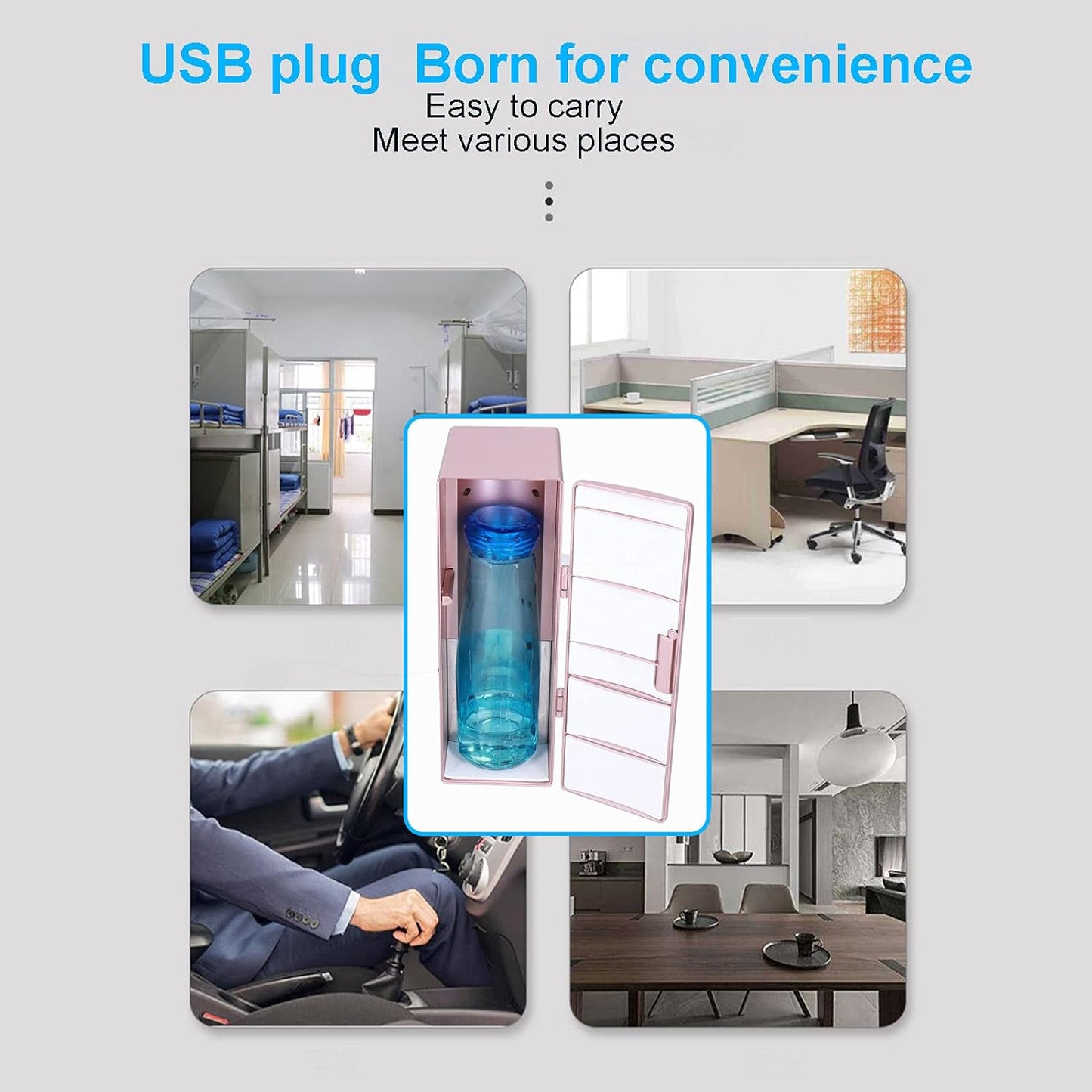 Mini Refrigerator - Portable Mini Fridge with 1.2m USB Cable, Compact for Home, Office, Car