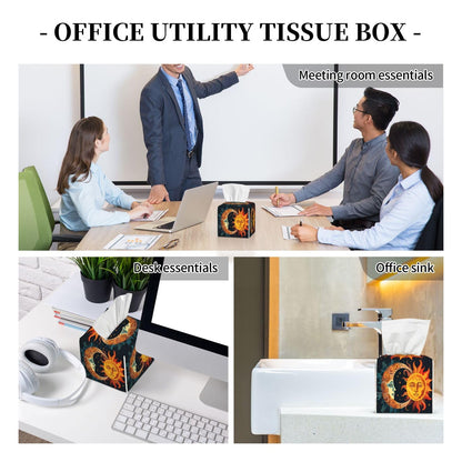 Square Tissue Boxes 5.2"x5.2"x5.2", Sun Moon Stars Tissue Holder Decor for Home/Car/Office