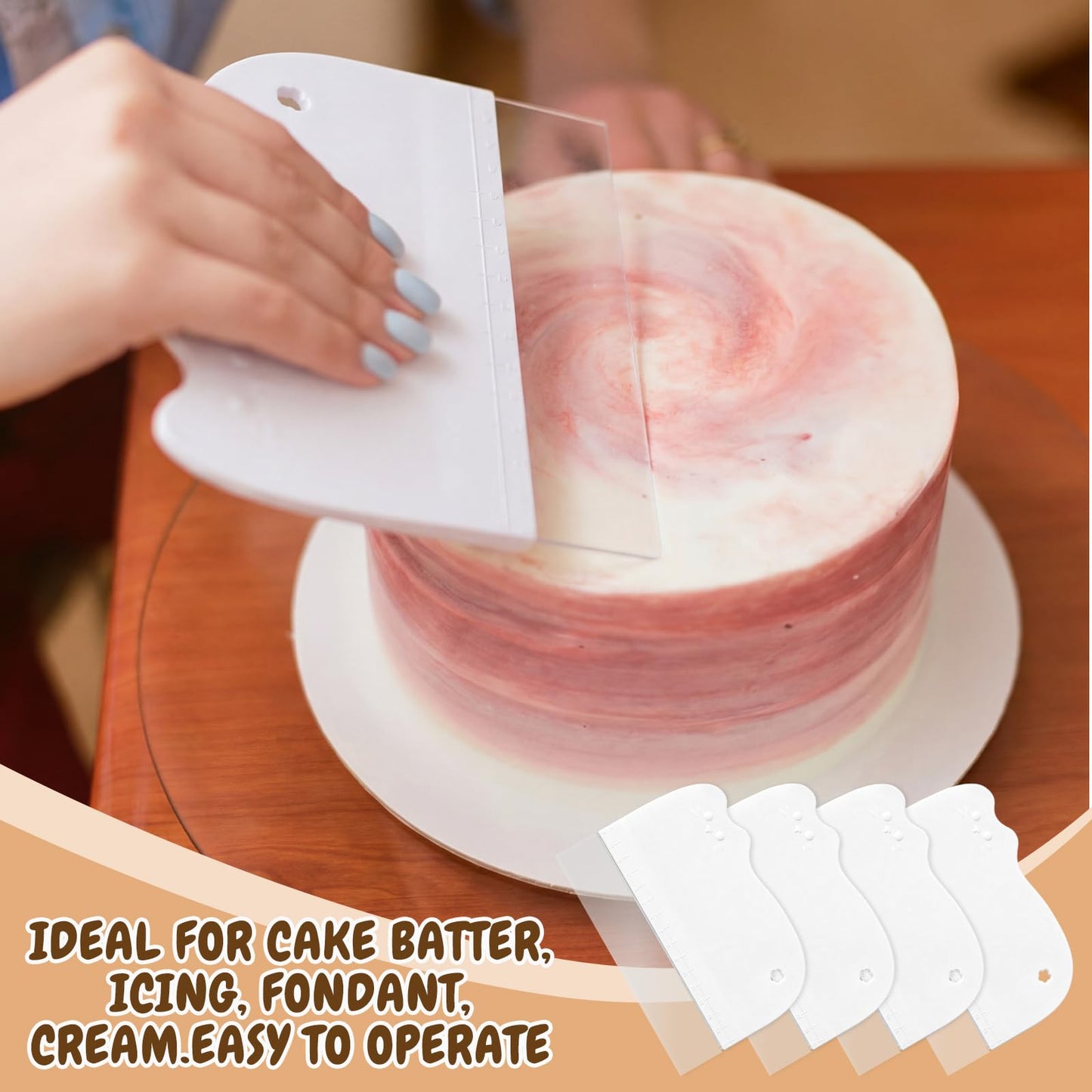 Zhehao 4 Pcs Cake Smoother Scraper Plastic Cake Scraper for Bread Pastry Chef Bakery Decorating Supplies Cute Kitchen DIY Essential Baking Utensil Food-grade Materials