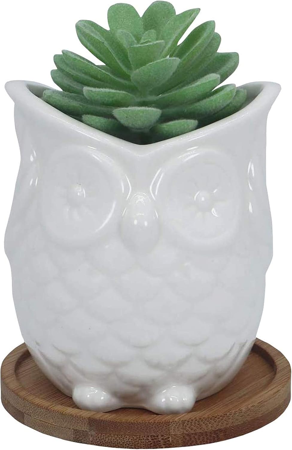 White Ceramic Owl Succulent Planter Pot with Drainage Tray, Cute Animal Cactus Container