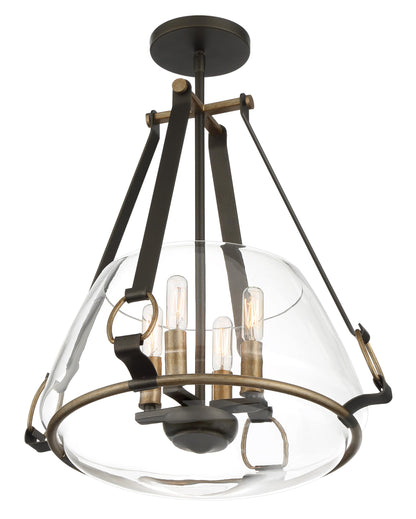 Minka Lavery 3904-107 Eden Valley Convertible Pendant to Semi-Flush, 4-Light, 240 Total Watts, 17.63-in H x 20.75-in W, Smoked Iron with Aged Gold