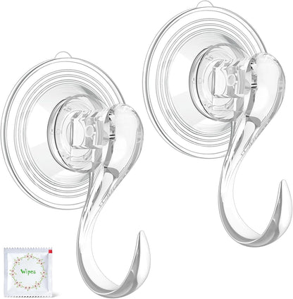 VIS'V Suction Cup Hooks - Heavy Duty Removable Shower Hooks | Clear, 4 Pack with Wipes
