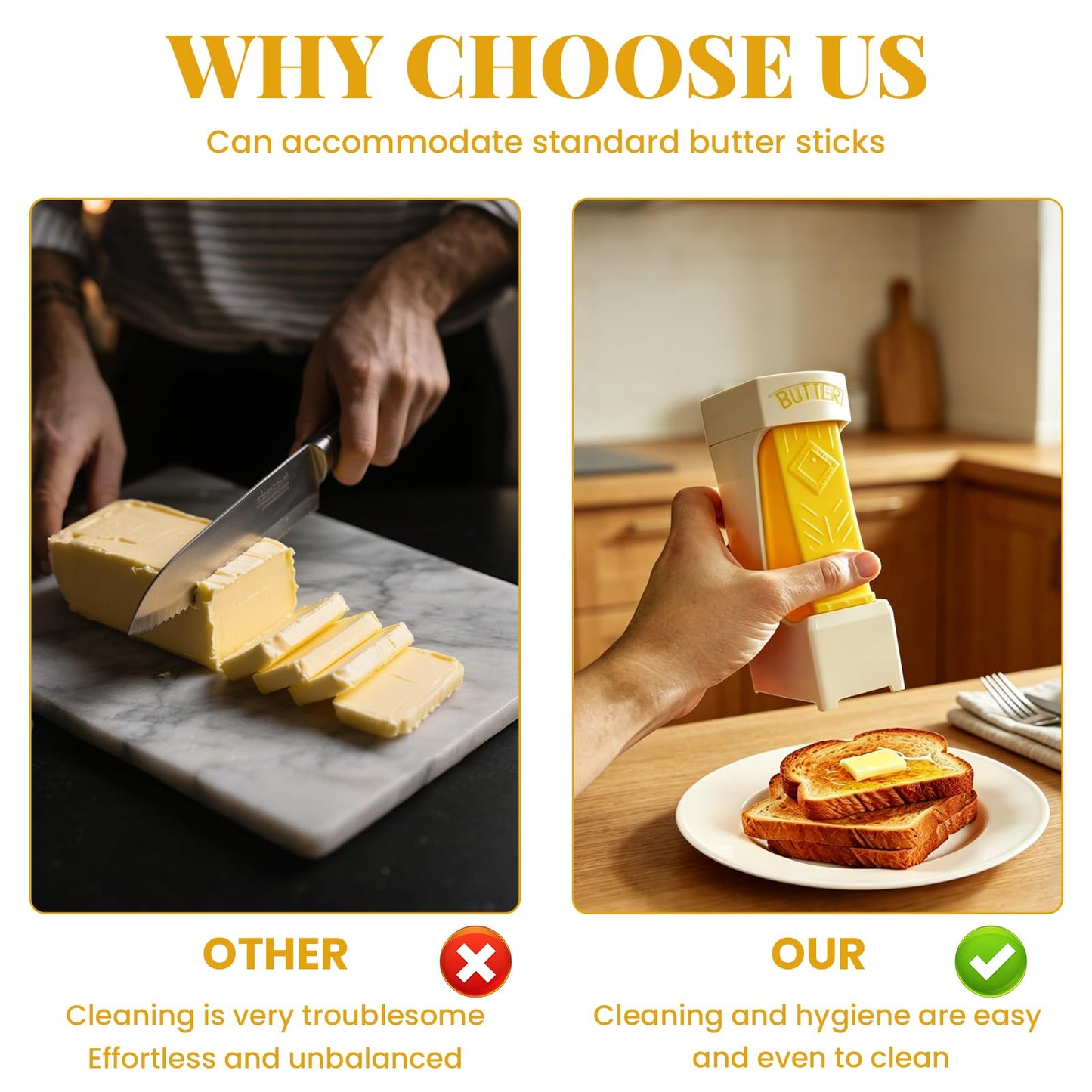 Bntyok Butter Cutter - Butter Slicer & Butter Dispenser, One Click Kitchen Tool with Stainless Steel Blade, Easy to Clean Butter Cutter for Bread, Cakes & Cookies