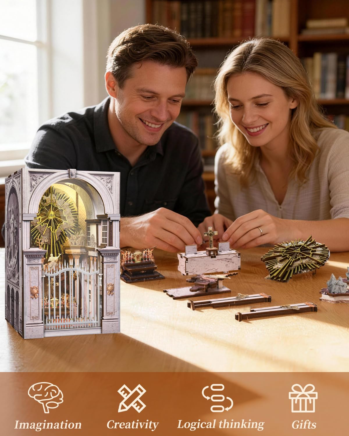 MiniCity Book Nook Kit - DIY Miniature House Dollhouse Kit for Adults and Teens, Booknook Tiny House Bookshelf 3D Wooden Puzzle, Gifts for Family (St. Charles Church)