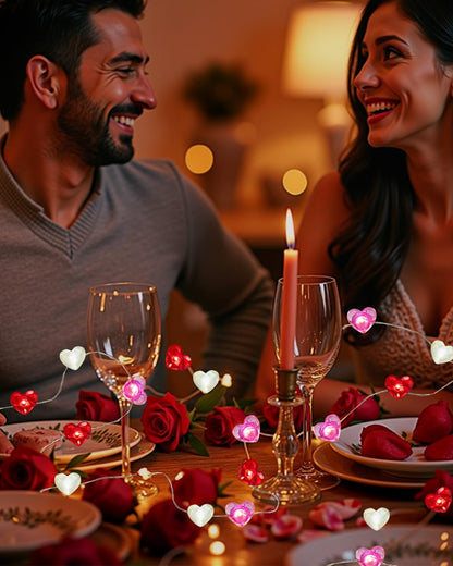 16.4FT 50 8 btfarm LED Valentine's Day Lights with Remote Timer, Red Pink White Heart Shaped Fairy String Lights